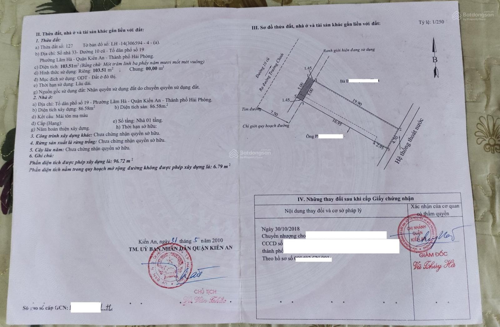 BÁN ĐẤT 103.51M2 CHÍNH CHỦ TẠI ĐƯỜNG 10, LÃM HÀ,KIẾN AN