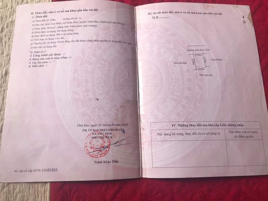 BÁN ĐẤT TẠI CỰU ĐIÊN – NHÂN HÒA – VĨNH BẢO