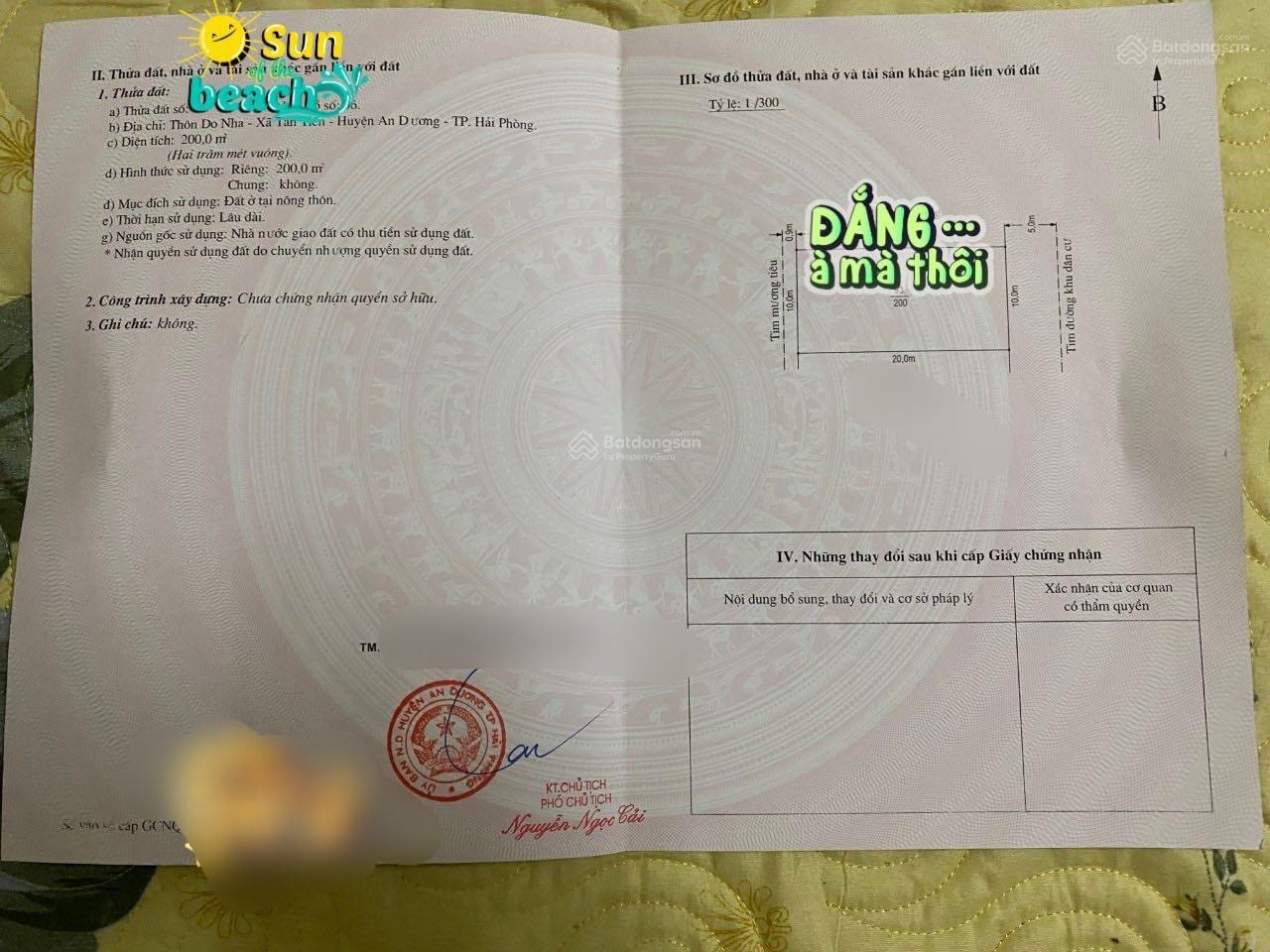BÁN NHANH 200M LÔ ĐẤT VÀNG, DO NHA, TÂN TIẾN, AN DƯƠNG, GIÁ SẬP SÀN